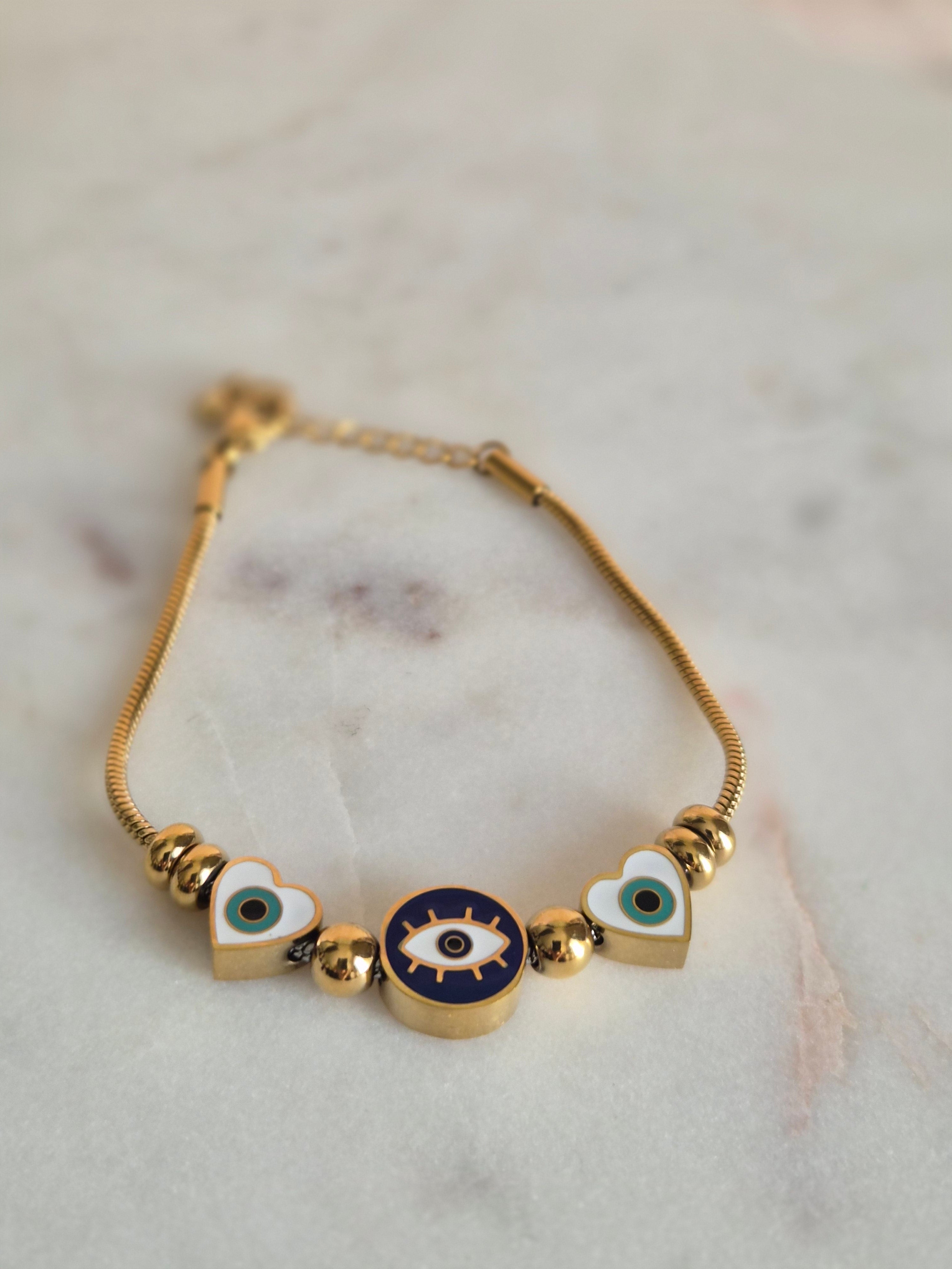 Evil Eye Hear Gold Bracelet